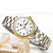 OLEVS 55W-67 Womens Dress Wristwatch, Two Tone Gold Silver Stainless Steel Band, Day Date Display