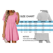MOSHU Summer Dress for Women, Crewneck, Short Sleeve, Pink, Midi A-Line Sundress with Pockets