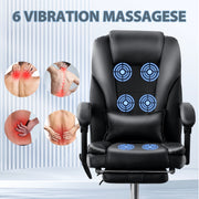 JONPONY XL-9425 Big and Tall Executive Office Chair with 6-Point Massage, Ergonomic Lumbar Support, Reclining Backrest, Pull-Out Footrest, Faux Leather, Black