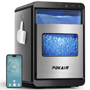 PokAir Smart Nugget Ice Maker Countertop, Wi-Fi App Controlled Portable Ice Maker, 44 lb/Day, Soft Chewable Pebble Ice, Self-Cleaning, Stainless Steel, HZB-20EN