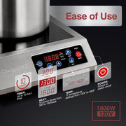 ChangBERT Portable Induction Cooktop, 1800W Commercial Grade, Stainless Steel Housing, German Schott Glass, 10-Hour Timer, F-IH-01SS