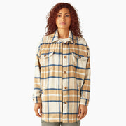 Dickies Women's Plaid Shacket Jacket, Double-Sided Brushed Flannel, Oversized Fit, Maple, Medium, A85WN0MA