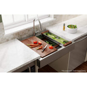 Elkay Dart Canyon Farmhouse Kitchen Sink, Single Bowl, 29-7/8 in Length, 27-1/4 in Width, 9 in Depth, Polished Satin Stainless Steel, ADA Workstation, ELDSSF30279DBG