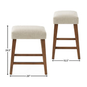 Mainstays Backless Upholstered Counter Stool, Nathan Sand, Cushioned Seat, Brown Wooden Frame, Stackable Design
