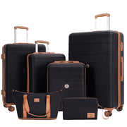 Travelhouse 6 Piece Hardshell Luggage Set Hardside Lightweight Suitcase w/TSA Lock Spinner Wheels, Black