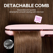 Wavytalk Steam Hair Straightener Nano Titanium Flat Iron, 1.38 in Plates, Detachable Comb, Pink