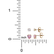 Brilliance Fine Jewelry Girls 14K Yellow Gold CZ Round and Heart Stud Earring Set, 2 Pairs