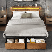 Satifur Full Size Bed Frame with 2 Under-Bed Storage Drawers, Customizable RGB LED Lights, Built-In Charging Station, Headboard, Rustic Brown