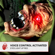 Frashp Haunted Hill Farm 4.4-ft Life-Size Impaled Zombie Animatronic with Voice-Activated Sensor, Swinging Arms, Glowing Eyes, Adjustable Volume, Dual Power Options