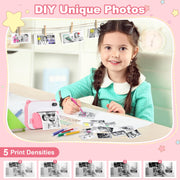 Aikidkit Kids Camera Instant Print, 2.4in Rotatable Flip Screen, 2MP CMOS Sensor, 1080p HD Video, Black-and-White Photo Printer, 32GB SD Card, Pink