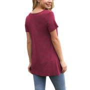 Anygrew Womens Summer Short Sleeve Tunic Top, V-Neck, Button Front, Loose Fit Flare, Red, Size L