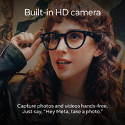 Ray-Ban Meta Wayfarer Large Smart AI Glasses, 12 MP Camera, Open-Ear Speakers, Live Language Translation, Shiny Black, Green Lenses