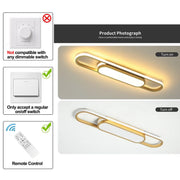 Garwarm 40W Modern LED Ceiling Light, Remote Dimmable Linear Flush Mount Lamp, Adjustable Color Temperature 3000K-6500K, Gold, 3200 Lumens, STUK-YH2120-G
