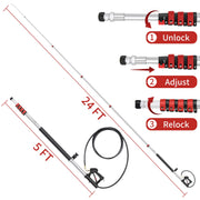 DAIMOT 24 FT Telescoping Pressure Washer Wand with Brush, 7 Spray Nozzle Tips, 2 Hose Adapters, Support Belt, Aluminum Gutter Cleaner Attachment