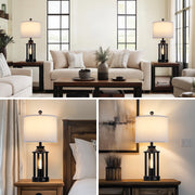 Cinkeda Modern Table Lamp Set of 2 with USB Charging Ports, 3-Way Dimmable Nightlight, Black Metal Frame, White Linen Shade, Industrial Style, 23.5 in, WMTD-485