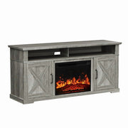 CHITOOMA Electric Fireplace TV Stand, Farmhouse Entertainment Center with Adjustable 3D LED Flame, Storage Cabinets, Supports TVs up to 75