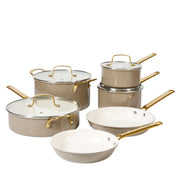 Martha Stewart 148381.1 10-Piece Nonstick Pots and Pans Cookware Set with Gold Handles, Taupe