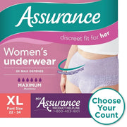 Assurance 10008829 Women's Incontinence & Postpartum Underwear, XL, 36 Count