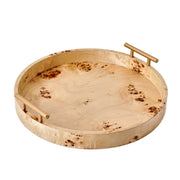 Beautiful 531692WEB Round Burlwood Tabletop Tray with Gold Handles, Taupe, 1.75 in x 15.75 in by Beautiful