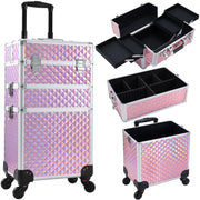 Joligrace W84H 3 In 1 Rolling Makeup Train Case Large Cosmetic Trolley Box Lockable Salon Barber Case