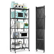 COOKCOK 5-Tier Storage Shelving Unit Heavy Duty Metal Shelf 27.9 x13.4 x62.5 Foldable Storage Shelf with Wheels