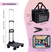 Fegat Rolling Craft Bag Large Tote with Laptop Compartment, Detachable Dolly, Five-Wheel Roller, Black, 17.3 in