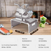 Volenca Ice Crusher, 661 Lbs/hr Capacity, 300W Motor, 4 Stainless Steel Blades, Shaved Ice Maker with Cover for Margaritas Snow Cones