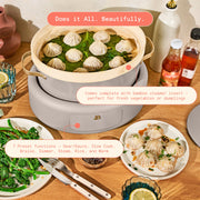 Beautiful 8 Qt Multi-Cooker with Bamboo Steamer Insert, 7 Preset Functions, EverGood Ceramic Nonstick Coating, Porcini Taupe, 29153