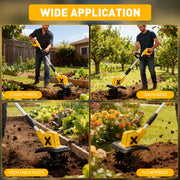 HUSGW Cordless Garden Tiller Cultivator, 21V Lithium-Ion Battery, 9In Tilling Width, 6In Depth, 270RPM, with 2 4.0Ah Batteries and Charger