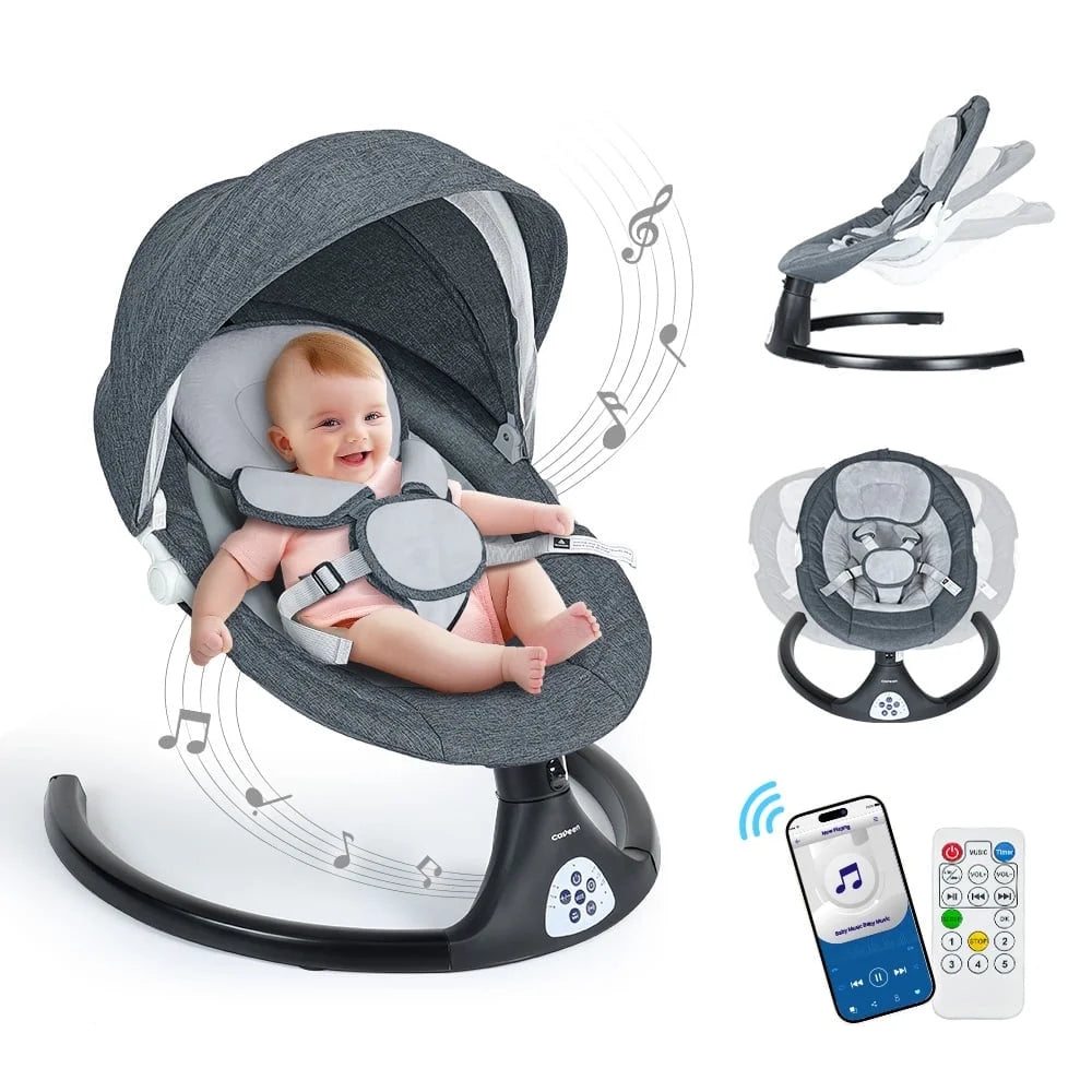 Caveen BB006H Electric Bluetooth Baby Rocker, 5 Swing Speeds, 3 Seat P ...