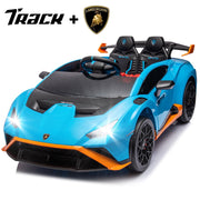 Track Seven 24V Kids Electric Ride-On Car Licensed Lamborghini STO with Remote Control, Dual 120W Motors, Foam Front Wheels, Bluetooth Music, 360 Spin, Blue, TTLAMW1578P210769-BL