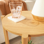 Mainstays Round Modern Dowel End Table with Two Open Shelves, Natural Teak Finish, Wood Composite, 18 in