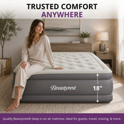 Beautyrest Sky Rise Full Air Mattress, 18 in. Raised Profile, Built-In SureLock Pump, Offset Coil Support, Soft Flocked Velvet Cover, 700 lb Capacity, MM02018DB