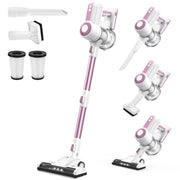 MOOSOO Cordless Stick Vacuum Cleaner, 6-in-1 Lightweight Design, 200W Motor, 28kPa Suction, HEPA Filtration, Pink, 40-Minute Runtime, L12