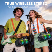 Veatool Portable Bluetooth Speaker, 80W Peak Power, Bass Boost, 24H Playtime, RGB Lights, IPX7 Waterproof, Wireless Stereo, Black, S8