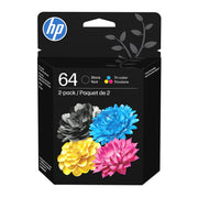 HP X4D92AN#RFD 64 Tri-color/Black Ink Cartridges Combo 2-Pk