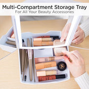 iHome iCVS30 Portable Tri-Fold Lighted Vanity Mirror with Makeup Organizer, Three Color Light Modes