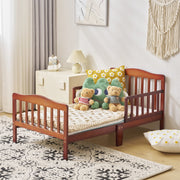 Ktaxon Baby Toddler Bed, Solid Pine Wood, Espresso Finish, Two Side Safety Rails, 53 in