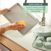 T-Fal Refresh Ceramic Nonstick Bakeware Set, 5-Piece Stackable Pans, Mint Green, Oven Safe to 450F, J177S564