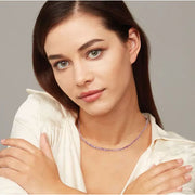 Unbranded AP11401-CP-SS Lab Pink Sapphire Tennis Necklace in Sterling Silver, 15 18