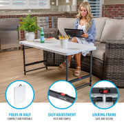 Lifetime Height Adjustable Folding Table, 4 Foot, White Granite, Alloy Steel Frame, Fold-In-Half, 80952