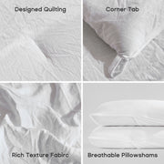 Sonive Washed Comforter Set, Queen, 3 Piece, Soft Breathable Microfiber, Fluffy Polyester Fill, Wrinkled Cotton-Linen Texture, White