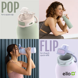 Leapfrog Brands Ello Pop & Fill 22oz Stainless Steel Water Bottle with Quick Fill Lid, Dual Sip and Chug, Leak-Proof Locking Lid, Pistachio Green