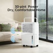 HUMSURE 30 Pints Dehumidifier for Basement, Covers up to 2500 Sq. Ft, Auto Defrost, 24-Hour Timer, White, Includes Drain Hose