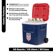 Igloo 60 QT Laguna Rolling Cooler with Cool Riser Technology and THERMECOOL Insulation, Red White and Blue, 35282