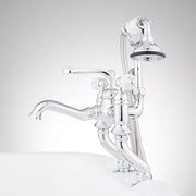 Signature Hardware HL-308N-N-C-U Glenwood Variable Centers Rim Mount English Faucet With Hand Shower & Porcelain Lever Handles - Chrome