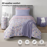 Mainstays 14pc College Dorm Essentials Bedding Set, Twin-XL, Reversible Purple Floral Comforter Bundle