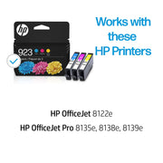 HP 923 Standard Yield Cyan Magenta Yellow Ink Cartridge 3-Pack, 400 Pages, 6C3Y4LN