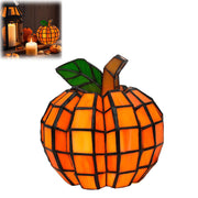 Generic Stained Glass Pumpkin Lamp, Orange Resin, Warm Ambient Glow, Tabletop Decorative Lamp
