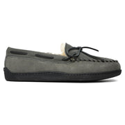 Minnetonka Men's Sheepskin Hardsole Moccasin Slippers, Grey, Wide Size 12, 3749W